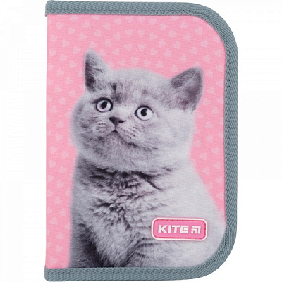 Пенал школьный Fluffy Cat K22-622-17 KITE розовый с серым