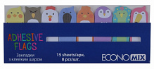 Стікер-закладинка 15х48 мм Fun Birds 120 шт. паперові 8 кольорів асорті Economix