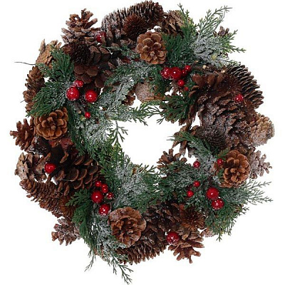 Вінок новорічний декорований шишками і ягодами d340 мм E5153076A-731