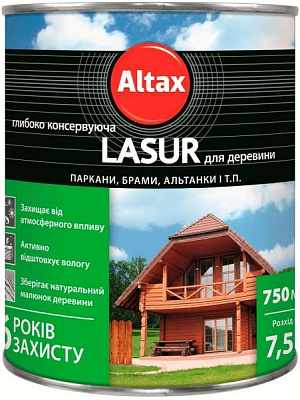 Лазурь глубоко консервирующая Altax Lasur для древесины бесцветный полумат 0,75 л