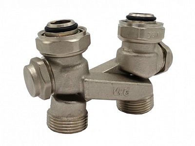 Узел подключения V&G VALOGIN перекрестный прямой с вентильными затворами для 2 трубных систем 3/4
