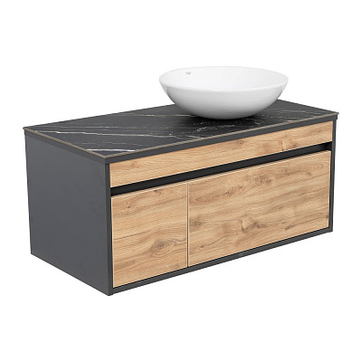 Тумба підвісна Aqua Rodos МАРСЕЛЬ Namibia Black 100 см з умивальником Zero 46 см