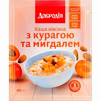 Каша вівсяна з курагою швидкого приготування 40г п/ет ТМ Добродія