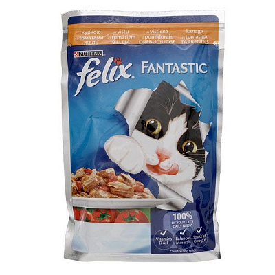 Корм Felix Fantastic с курицей и томатами в желе 100 г