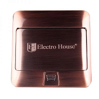 Розетка портативная мебельная + USB ElectroHоuse Enzo Euro с крышкой античная медь EH-F007
