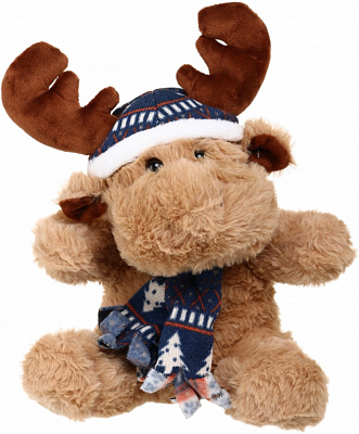 Мягкая игрушка HW плюшевая Рождественская Лось в шарфе бежевый DT180595
