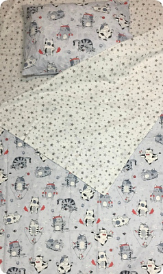 Комплект постельного белья Безумные коты 1,5 светло-серый с принтом UP! (Underprice) 