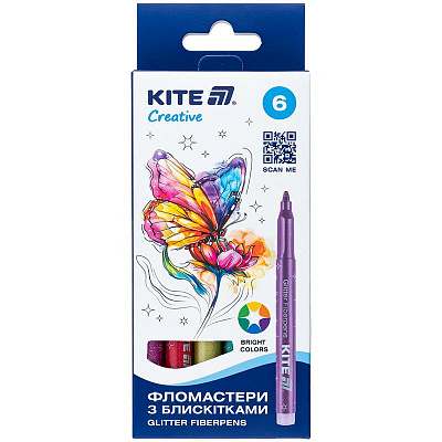 Набор фломастеров с блестками Creative 6 шт. K-1147 KITE
