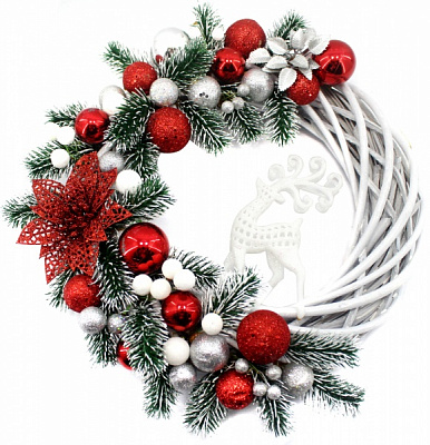 Вінок святковий Meizhou Huafu Trading ротанговий забеленний з хвоєю d30 мм W01-1319-1