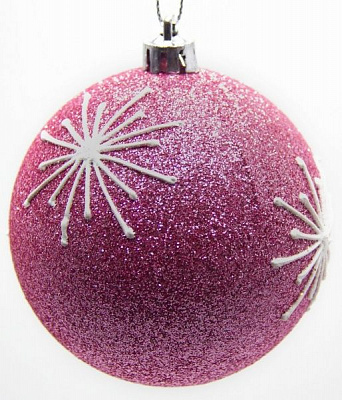 Шар новогодний Снежинка d100 розовый/белый