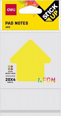 Блоки паперові самоклейкі Стрілка 70х70 мм 20 арк. 4 кольори А03102 Deli