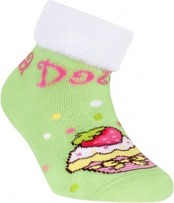 Носки детские Conte-Kids SOF-TIKI (махровые с отворотом) 245 6С-19СП р.14 салатовый с принтом 