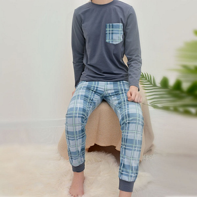 Піжама для хлопчиків Blanka Клітинка р.160 синій 110209