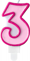 Свічка для торта Partydeco цифра 3 рожева 7 см (SCU1-3-006)