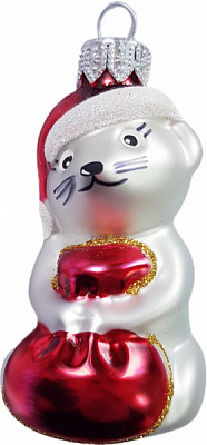 Елочная игрушка Юріта Мышка с мешком белый с красным