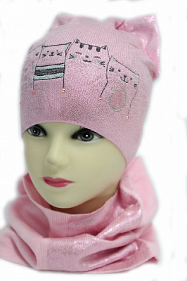 Комплект шапка + снуд для дівчаток Kraft+ р.50-52 рожевий 2093