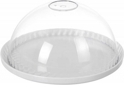 Блюдо с пластиковой крышкой 23 см, порцеляна, белое 