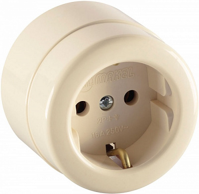 Розетка із заземленням Makel Ankastre без шторок кремовий 16011