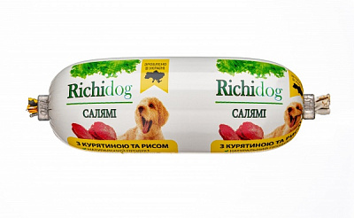 Корм вологий Для молодих та дорослих собак для усіх порід Richi Dog салямі та курка 120 г