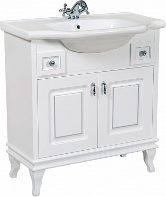 Тумба підлогова Aqua Rodos Беатріче 80 біла патина хром з умивальником New Klasik