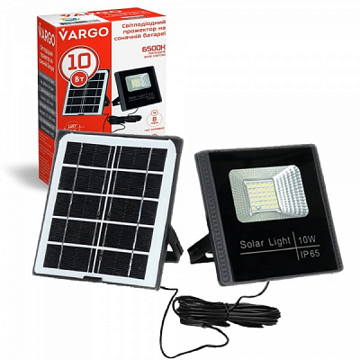 Прожектор светодиодный Vargo LED на солнечной батарее 6500K 10 Вт IP65 черный 111873 