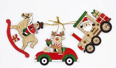 Набор подвесок № 11 Снеговик на коне / Дед мороз на поезде / Олень на машине 11,5 см 702 