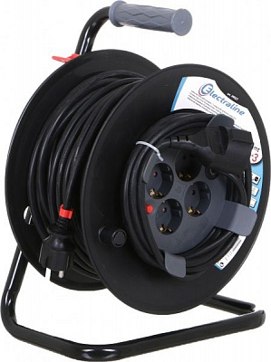 Удлинитель на катушке Electraline +1 розетка 3м с заземлением 5 гн. черный 30 м 49027 