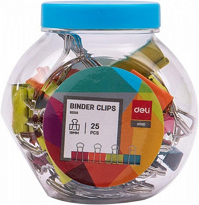 Затискач Deli для паперу 8558 мiкс 19мм (25шт) кольоровий неон Vivid