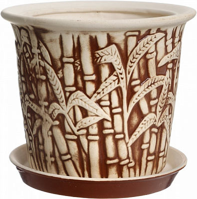 Горшок керамический Камыш маленький круглый 4,1л бежевый с рисунком 