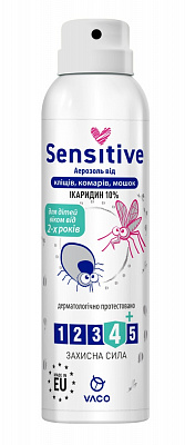 Аэрозоль репеллентный VACO Sensitive от комаров, клещей и мошек с икаридином 10% 100 мл