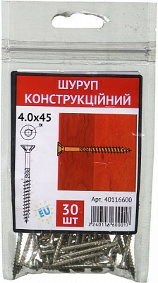 Шуруп по дереву потайная головка сталь 4x45 мм 30 шт желтый цинк