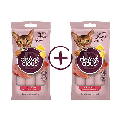 Ласощі для котів DELICKCIOUS курка та ананас, 1+1, 4х15 г