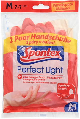 Перчатки латексные SPONTEX PERFECT LIGHT стандартные крепкие р.M 2 пар/уп. 