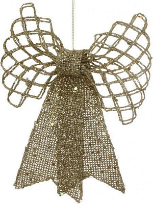 Елочная игрушка Бант золотой 15 см 