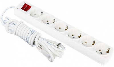 Удлинитель Borsan с выключателем с заземлением 6 гн. белый 3 м BR.1566-3 