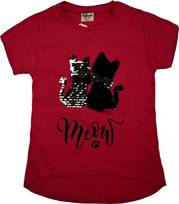 Футболка AKKUZU kids 9084 с котами р.116 малиновый 