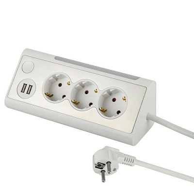 Подовжувач Electraline 2USB LED-підсвітка із заземленням 3 гн. білий 1,5 м 62513