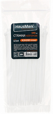 Стяжка для кабелю HausMark 4,5х200 мм 100 шт. білий