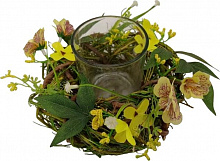 Подсвечник пасхальный с цветочками ротанг/стекло желт. 16х9 см