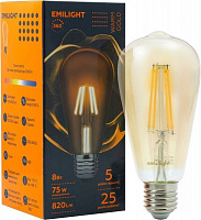 Лампа светодиодная Emilight FIL Gold ST64 8 Вт E27 3000 К 220 В прозрачная 