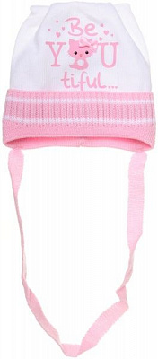 Шапочка дитяча для дівчинки Luna Kids р.36-38 білий із рожевим 2146