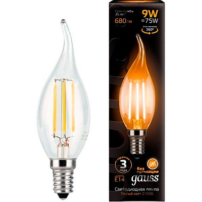 Лампа світлодіодна Gauss Black FIL CF37 9 Вт E14 2700 К 220 В прозора