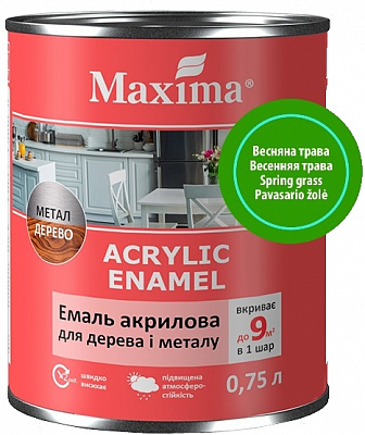 Акваемаль Maxima акрилова для дерева та металу весняна трава шовковистий мат 0,75л
