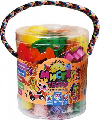 Набір тіста для ліплення Strateg Містер тісто 22 кольори з блискітками 71103