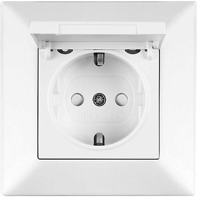 Розетка Viko Meridian з заземленням та кришкою біла