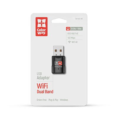 Wi-Fi-адаптер ColorWay Wi-Fi 6 286 Мбит/с (CW-AD-W1) черный