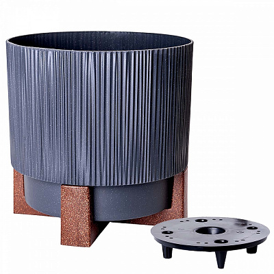 Вазон пластик Осло cо вставкой и декор. подставкой d12 см круглый гранит 0,7 л Алеана