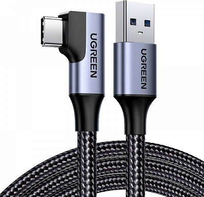 Кабель UGREEN US385 USB-A Male to USB-C Male 3.0 3A 90-Degree Angled Cable 1 м black (20299) 