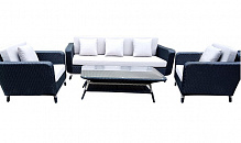 Комплект меблів зі штучного ротангу BABYLON стіл 120x60x40 см + 2 крісла + софа чорний із срібним