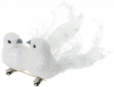 Елочная игрушка Птичка белая 2 шт. 14 см 